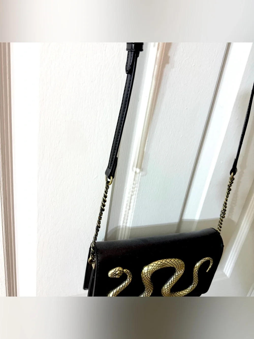 Aldo Serpent Gold Snake Metal Black Faux Leather Purse Chain Crossbody Bag NWOT